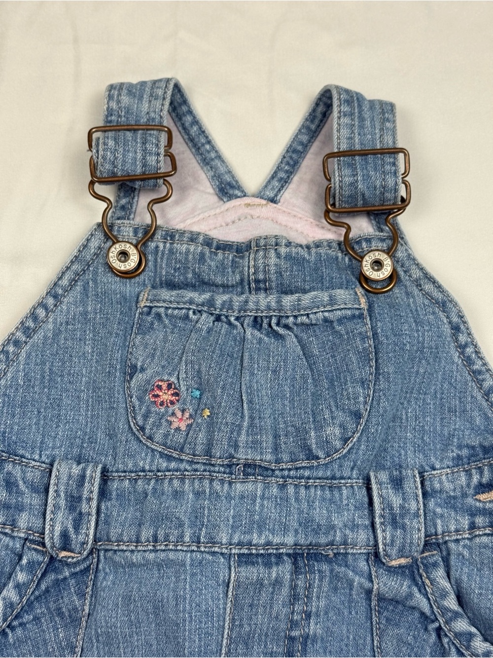 VTG OshKosh B'gosh Denim Overall Skirt Girls 12 Months Floral Heart Detail - Picture 3 of 8